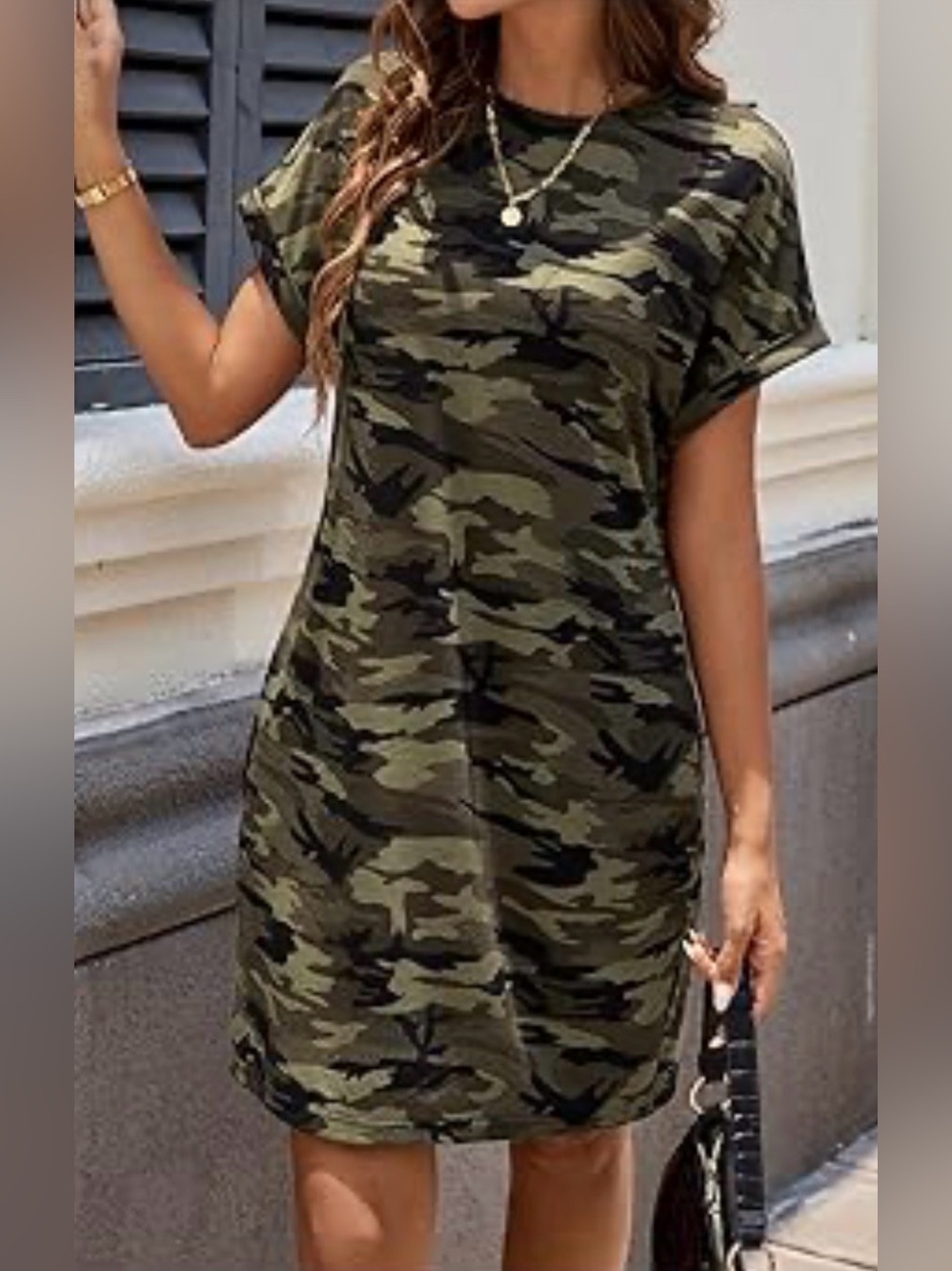 SANCTUARY SIZE SMALL Camo Short Sleeve T-Shirt Dress - Green Camo